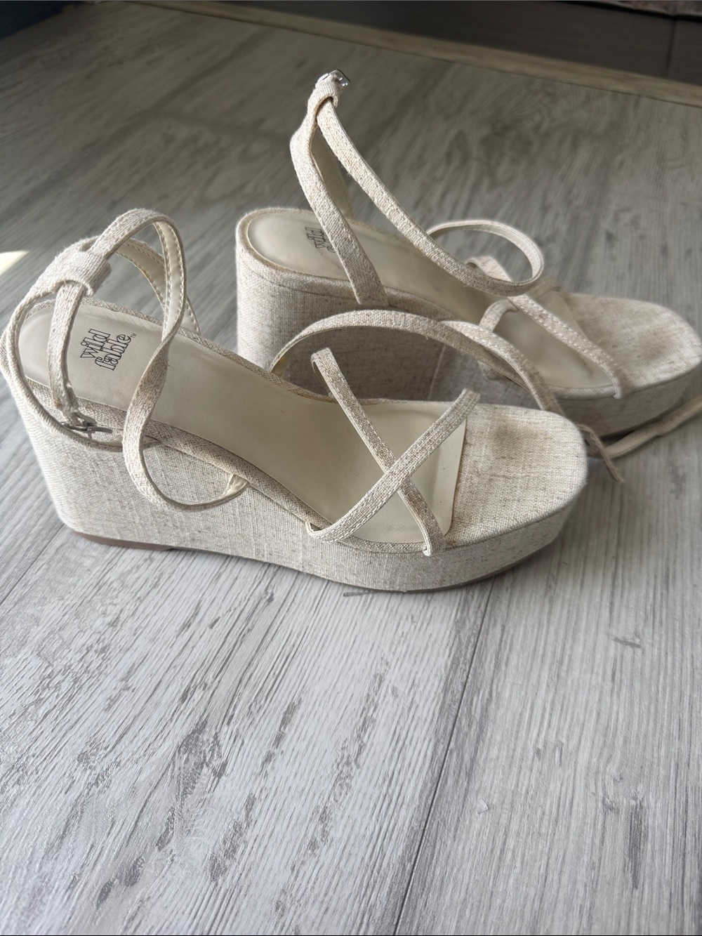 Beige Wedge Sandals with Ankle Strap